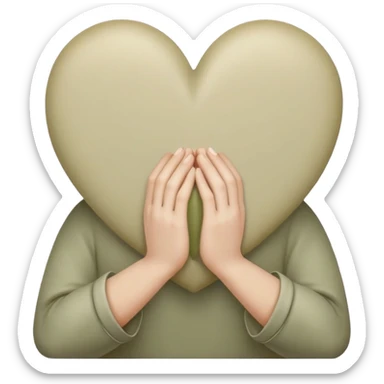 Hands joined in prayer with a pale olive heart sticker