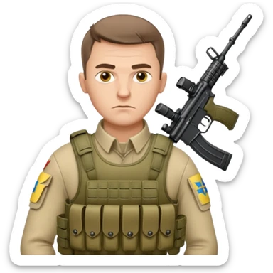 Ukrainian intelligance agency warrior man in platecarrier with nato riffle and ukrainian gerb sticker