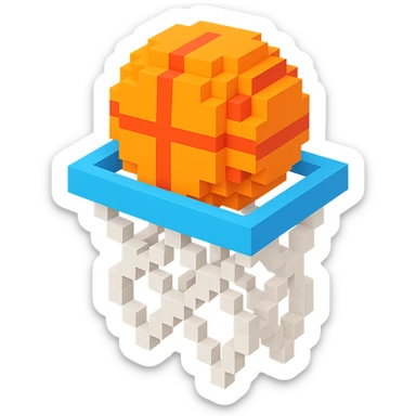 Voxel-style basketball in a net, variation 5 sticker