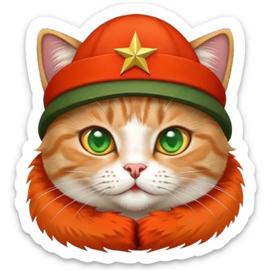 cat wearing soviet ushanka hat with red star and hammer and sickle symbol sticker