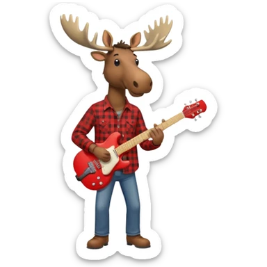  A man with the head of a moose playing a red electric guitar in Alaska sticker