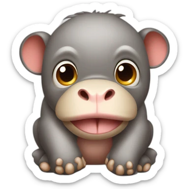 2 monkeys cute hippopotamus sticker