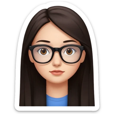 une ado, brune aux cheuveux tres fonces longs lisses blanche, ,lunettes carres noires, yeux bruns joues rose sticker