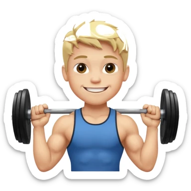 cute blonde boy smiling and lifting weights sticker