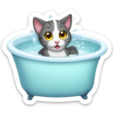 Cat taking bath sticker