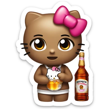 Hello kitty crying with tears holding Hennessy😭  sticker