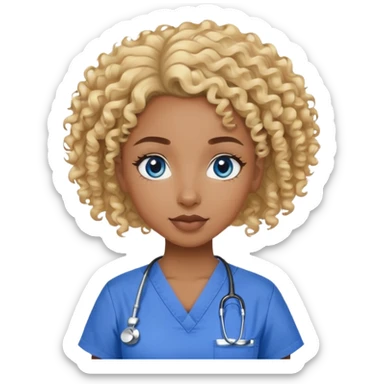 Dark Black Girl with curly blonde hair and blue eyes in scrubs sticker
