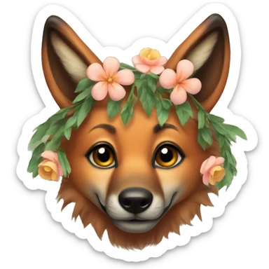 A maned wolf with a flower garland on its head sticker