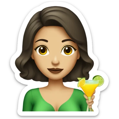 Brunette woman with green eyes drinking a Mango margarita  sticker