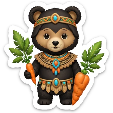 teddy bear Upper, wearing black mayan ancient custome, with carrot half body sticker