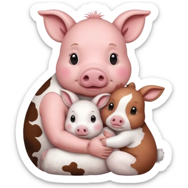 Home of rat, pig as parent hugging  cow, rabbit baby sticker