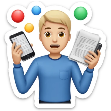 an emoji that depicts a product manager juggling work with panic sticker