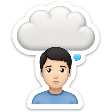 A thinking black hair male person with a white empty thought cloud sticker