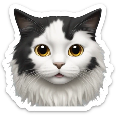 long haired cat half black half white with black mouth sticker