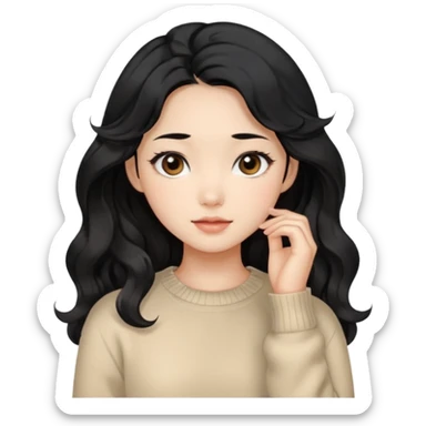 Beautiful girl,Black hair, wavy long hair,Black eyes,Chinese, beige sweater  sticker