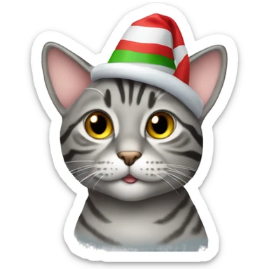 gray tabby cat in a New Year's hat sticker