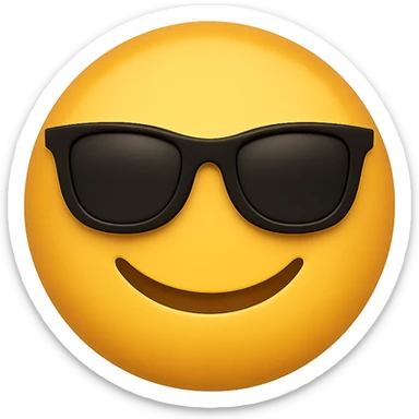 yellow face with sunglasses emoji, digital illustration, no background sticker