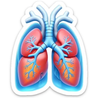 A 3D cartoon glowing digital lungs hologram with heartbeat lines, blue light effects, Memoji-style. sticker