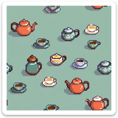 Traditional Chinese tea ceremony with teapot, cups, and person serving tea sticker