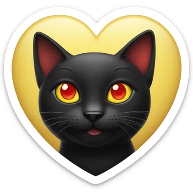 black cat with yellow eyes holds a heart in its paws sticker