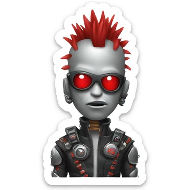 cyborg rockstar with red mohawk sticker