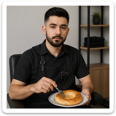 sartarosh xonada sal zamonaviy roq bulsin shunchaki tarelka v vilka ushlab utirsin tarelkada esa faqat uzbekcha non bulsin kayfiyati xam urtacha bulsin xursan bob ketmasin sticker