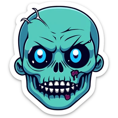 blue zombie face with bright glowing eyes and white outline sticker