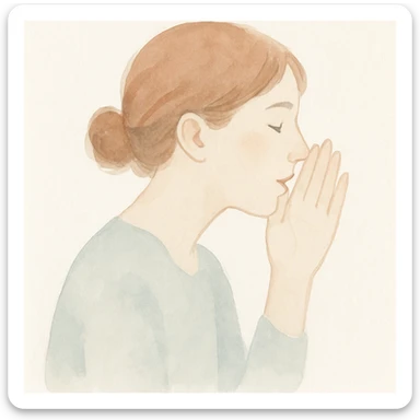 a person whispering, watercolor art style, soft colors, fluid sticker