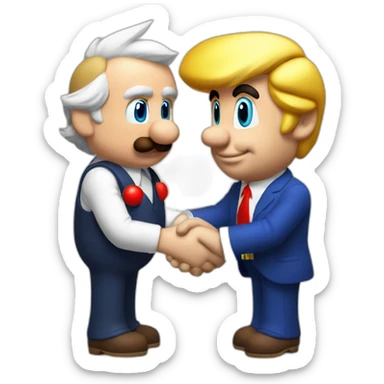 Donald Trump shakes hand with Supermario sticker