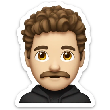 A developer with brown hair and a moustache and goatee wearing a black hoodie with "KL" written on it and is also wearing a crown slightly tilted to one side. sticker