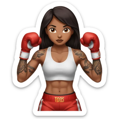 sexy brown skin girl with long dark hair, tattoes, muscles boxing sticker