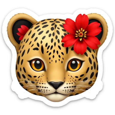 leopard with red flower sticker