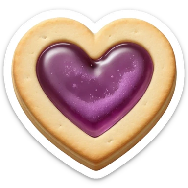 Realistic shortbread cookie in the shape of a heart with mauve jelly middle filling and sprinkled powder sugar on top. sticker