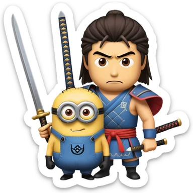 Photorealistic samurai beheading a minion from dreamworks sticker
