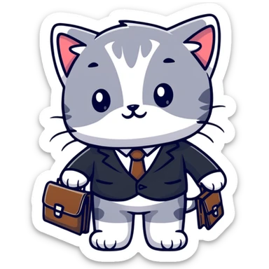 kitten in a suit holding a briefcase sticker