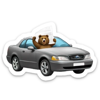 bear holding newspaper driving fast car sticker