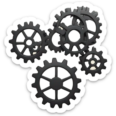 3 cogs, one big cog at the top and 2 small cogs next to each other. sticker