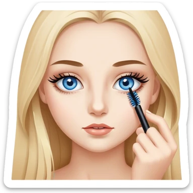 girl applying mascara, blue eyes, long hair sticker