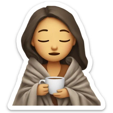 girl inside a blanket sipping coffee eyes closed sticker