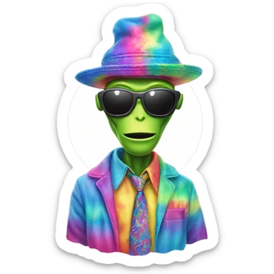 funny alien with hat and sunglasses wearing tye dye sticker