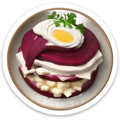 Shuba russian Layered Beet dish  with Herring and mayo sticker