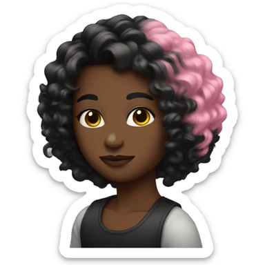 pelo negro con mechas rosadas,  sticker