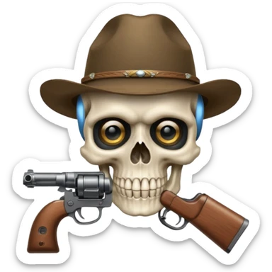 A skull with a vowboy hat and a gun whith a scope sighn on his eye and min holding the gun rember skull sticker