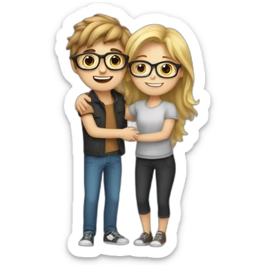 Hug between a Blond girl an brown hair boy with glasses sticker