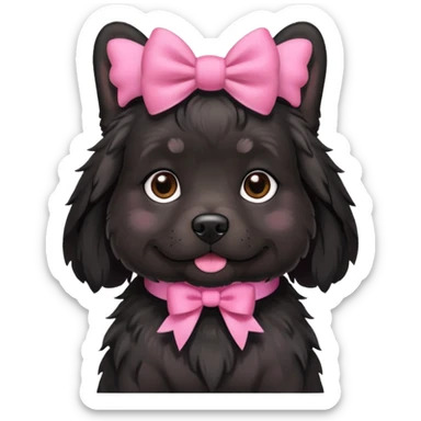 Perrito negrito peludo con lazos rosas  sticker