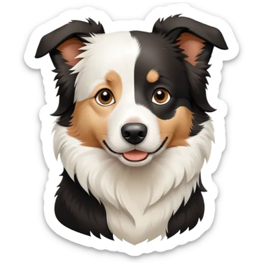 Sitting Border Collie dog with only one black ear, the other ear is white, emphasized asymmetrical ear coloring sticker