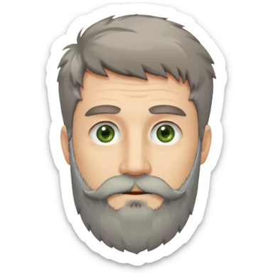 Greenish grey eyed adult man with greyish messy short hair and a very long beard. Pale skin. sticker
