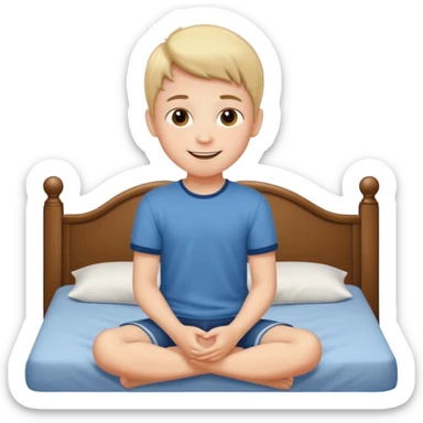 emoji- of a smiley boy sitting on the bed sticker