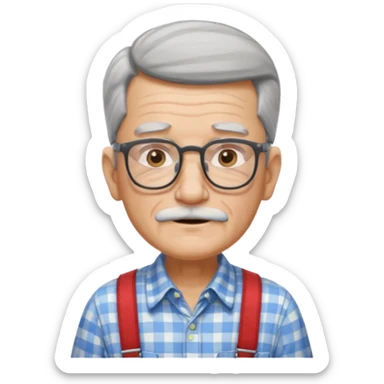 Un abuelo que tenga medio corte pelo de color gris , con gafas y siempre va con camisa de cuadros y tirantes. Con la piel medio moreno  sticker