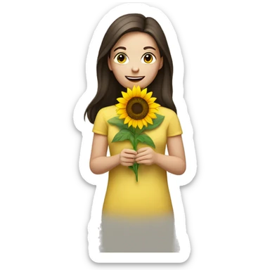 Pretty brunette pale woman holding sunflower sticker
